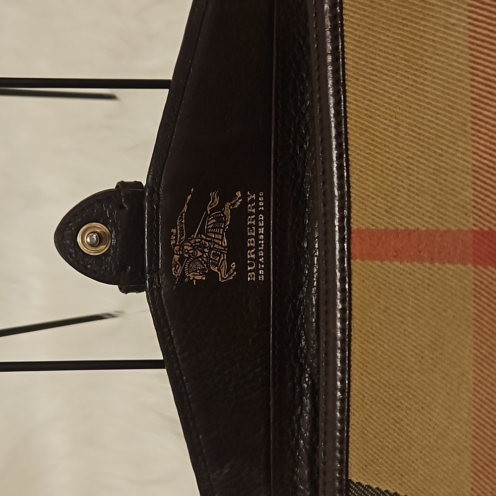 Burberry Tan Plaid Canvas Wallet with Dark Brown Leather Buckle - Picture 6 of 13